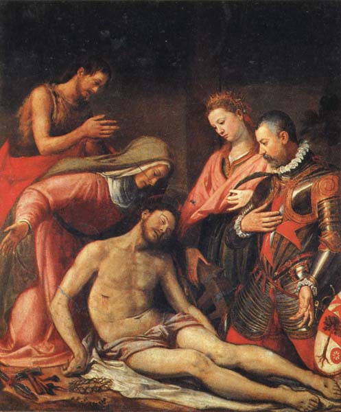 The Depostition from the Cross with the Virgin,SS.Johnt the Baptist and Catherine of Alexandria,and the Patron,Bal-dassarre Suarez